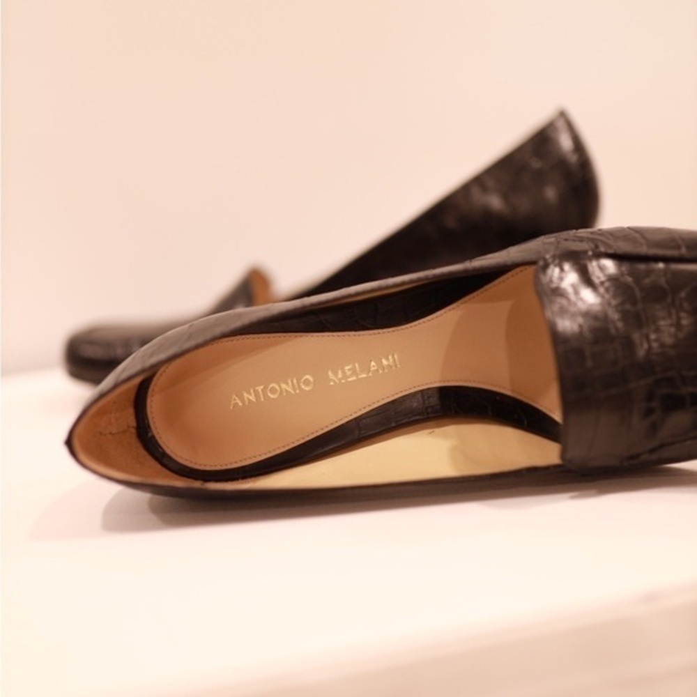 Leather Antonio Melani Squared Toe Loafer 2 Heels Black Crocodile Print